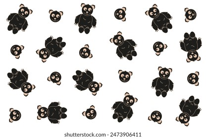 Vector Seamless pattern with cute Teddy Bear in trendy Cordel Brazilian Woodcut style. Animal Bear ornament isolated white background. Funny vector can used wllpaper, fabric, t-shirt print. EPS10