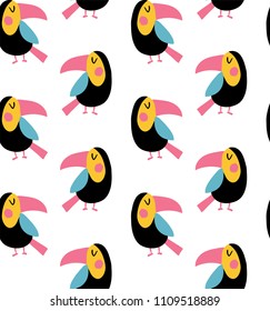 vector seamless pattern, cute toucan birds on white background