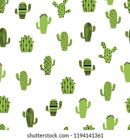 Vector seamless pattern with cute tropical cactus.