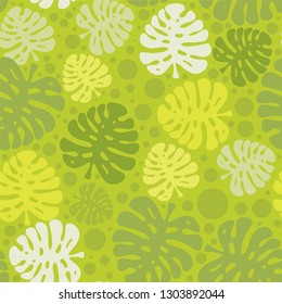 Vector seamless pattern. Cute tropical plants with bobbles , monstera leaves. Modern random colors. Perfect for textile, texture, fabric ornament, paper print and simple backgrounds