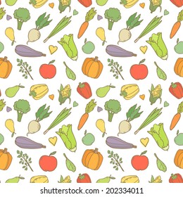 Vector seamless pattern with cute Vegetables