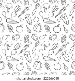 Vector seamless pattern with cute vegetables on white background