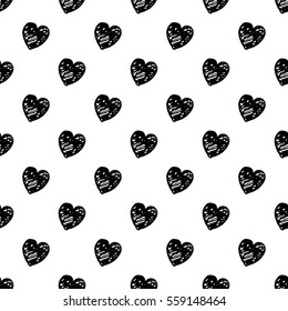Vector seamless pattern of cute vintage handdrawn little sweet black hearts with transparent background. Great for packaging, textile design wrap paper, banner, souvenir products.