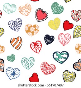 Vector seamless pattern of cute vintage handdrawn little sweet hearts with transparent background. Great for packaging, textile design wrap paper, banner, souvenir products. Pin up collection.