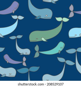 Vector seamless pattern with cute whales
