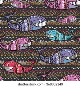 
Vector seamless pattern with cute whales.