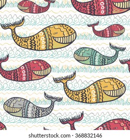 
Vector seamless pattern with cute whales.