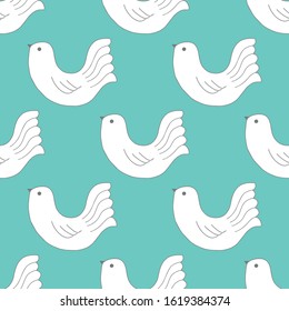 Vector Seamless Pattern of Cute White Flock of Birds