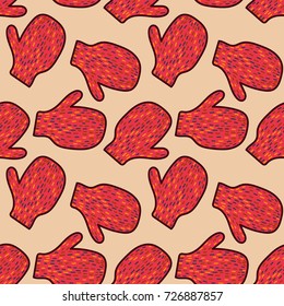 Vector seamless pattern with cute winter mittens
