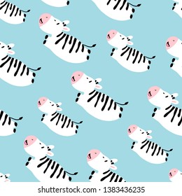 Vector seamless pattern with cute zebra flying. Nursery texture in scandinavian style great for children's clothes,  fabric, textile, wallpapers, backgrounds. 