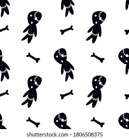 Vector seamless pattern with cute zombies in cartoon style. Halloween backgrounds and textures. For holiday design, greeting card, wrap, web