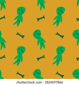 Vector seamless pattern with cute zombies in cartoon style. Halloween backgrounds and textures. For holiday design, greeting card, wrap, web