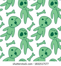 Vector seamless pattern with cute zombies in cartoon style. Halloween backgrounds and textures. For holiday design, greeting card, wrap, web