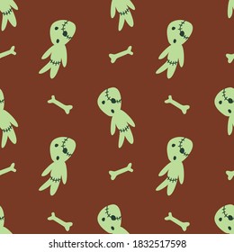Vector seamless pattern with cute zombies in cartoon style. Halloween backgrounds and textures. For holiday design, greeting card, wrap, web
