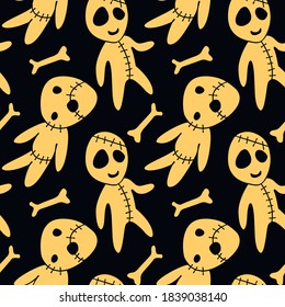 Vector seamless pattern with cute zombies in cartoon style. Halloween backgrounds and textures. For holiday design, greeting card, wrap, web