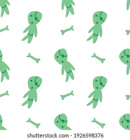 Vector seamless pattern with cute zombies in cartoon style. Halloween backgrounds and textures. For holiday design, greeting card, wrap, web