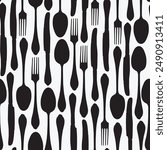 vector seamless pattern with  cutlery fork spoon and knife in vintage style. Suitable for vintage Wallpaper, wrapping paper, fabric