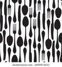 vector seamless pattern with  cutlery fork spoon and knife in vintage style. Suitable for vintage Wallpaper, wrapping paper, fabric