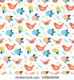 Vector seamless pattern in cutout geometric style. Spring scandinavian style seamless pattern