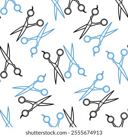 Vector seamless pattern with cutting scissors. Scissors icon seamless pattern isolated on white background. Barbershop and beauty salon background. Simple flat design style.