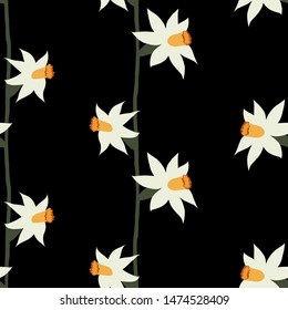 Vector seamless pattern of daffodils on a black background