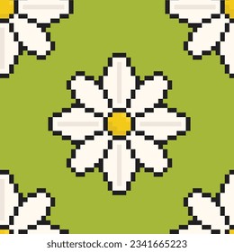 Vector seamless pattern with daisies on green background