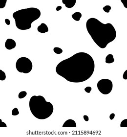 Vector seamless pattern of dalmatian fur spots. Black irregularly drawn dots on white background