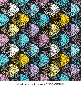 Vector seamless pattern. Damask texture, old fashion, victorian Europe ornament with modern colors. Minimalistic style background. Abstract design for fabric, textile, wallpaper, paper