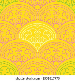 Vector seamless pattern. Damask texture, old fashion, victorian Europe ornament with modern colors. Minimalistic style, tile background. Abstract design for fabric, textile, wallpaper, paper 