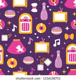 Vector Seamless Pattern With Dancer Profession With Object Sock Hop From 1950 Year