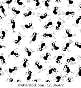 Vector seamless  pattern with dancing ants. Isolated objects on white background.