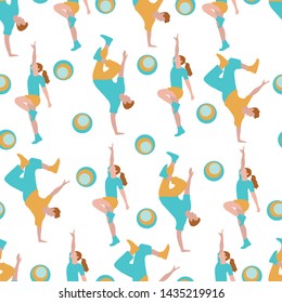 Vector seamless pattern with dancing people. Dance party, competition. Street modern dance. Design for textile, banner, poster or print.