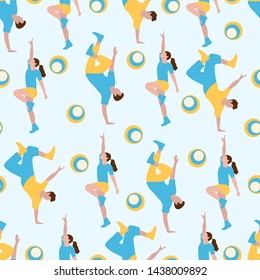 Vector seamless pattern with dancing people. Dance party, competition. Street modern dance. Design for textile, banner, poster or print.