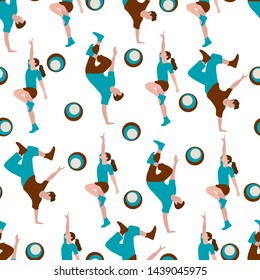 Vector seamless pattern with dancing people. Dance party, competition. Street modern dance. Design for textile, banner, poster or print.