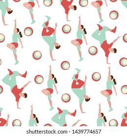 Vector seamless pattern with dancing people. Dance party, competition. Street modern dance. Design for textile, banner, poster or print.