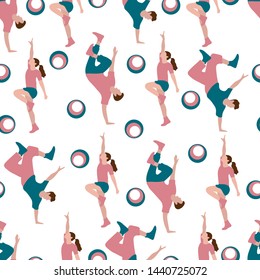 Vector seamless pattern with dancing people. Dance party, competition. Street modern dance. Design for textile, banner, poster or print.