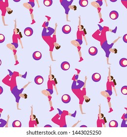 Vector seamless pattern with dancing people. Dance party, competition. Street modern dance. Design for textile, banner, poster or print.