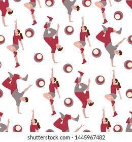 Vector seamless pattern with dancing people. Dance party, competition. Street modern dance. Design for textile, banner, poster or print.
