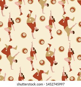 Vector seamless pattern with dancing people. Dance party, competition. Street modern dance. Design for textile, banner, poster or print.