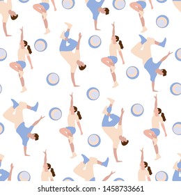 Vector seamless pattern with dancing people. Dance party, competition. Street modern dance. Design for textile, banner, poster or print.