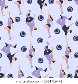 Vector seamless pattern with dancing people. Dance party, competition. Street modern dance. Design for textile, banner, poster or print.