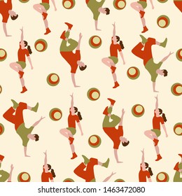 Vector seamless pattern with dancing people. Dance party, competition. Street modern dance. Design for textile, banner, poster or print.