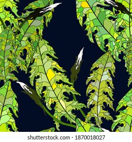 Vector seamless pattern. Dandelions - Flowers and Leaves. Wallpaper. Floral motives. Use printed materials, signs, items, websites, maps, posters, postcards, packaging.