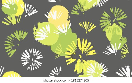 Vector seamless pattern with dandelions. Hand drawn brush strokes on abstract background.