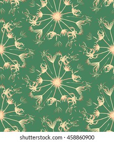 Vector seamless pattern with dandelions. Monochrome tropical background with hawaiian palms.