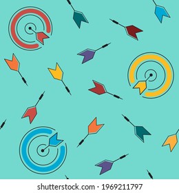 Vector seamless pattern of dartboard and dart arrow for background, textile