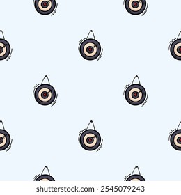 Vector seamless pattern with dartboard. Hand drawn background related to board games, leisure, sports and hobbies. Set of icons, signs and symbols