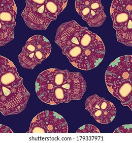 Vector seamless pattern with Day of the Dead skulls