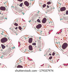 Vector seamless pattern with Day of the Dead skulls