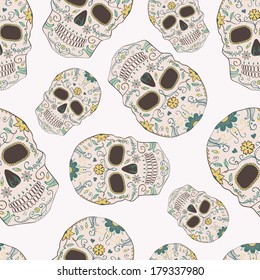 Vector seamless pattern with Day of the Dead skulls